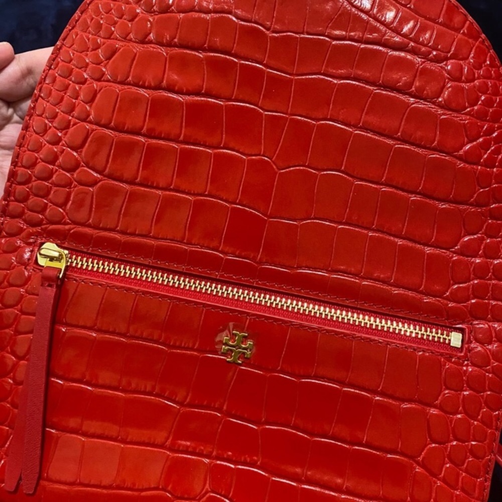 Tory Burch Liberty Red Croc embossed mini backpack - Picture 10 of 11